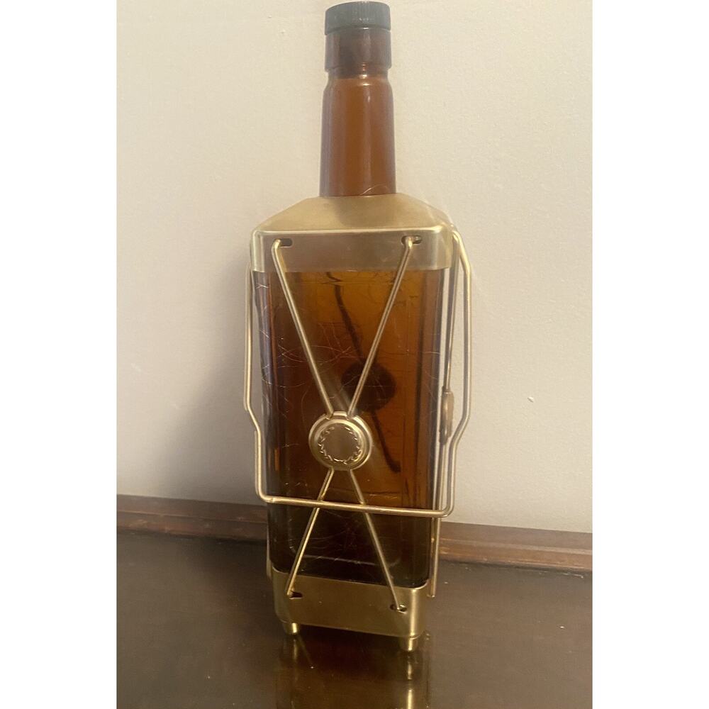 Vintage Glass Whiskey Decanter Bottle Music Box Swiss Harmony Bar MCM 1960’s